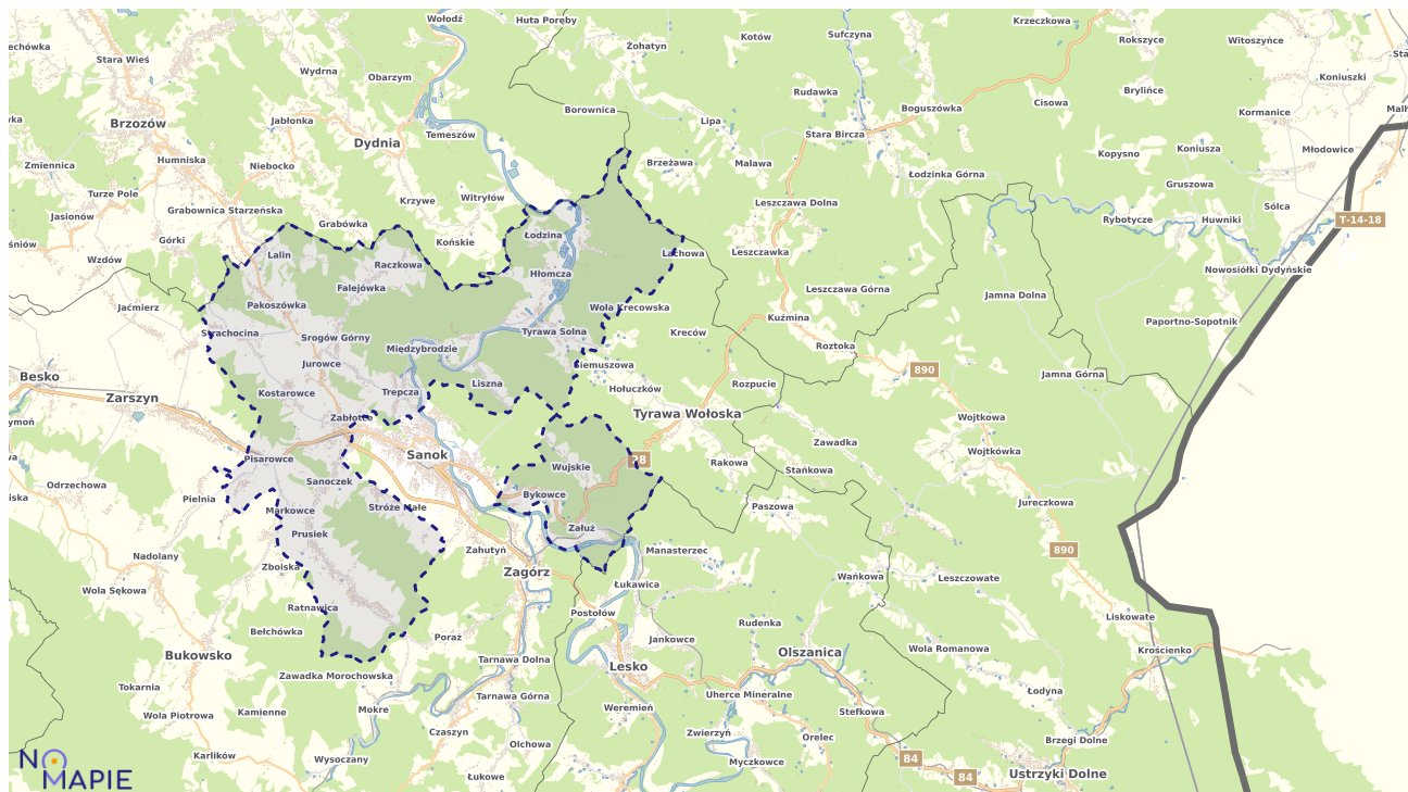 Mapa obszarów ochrony przyrody Sanoka