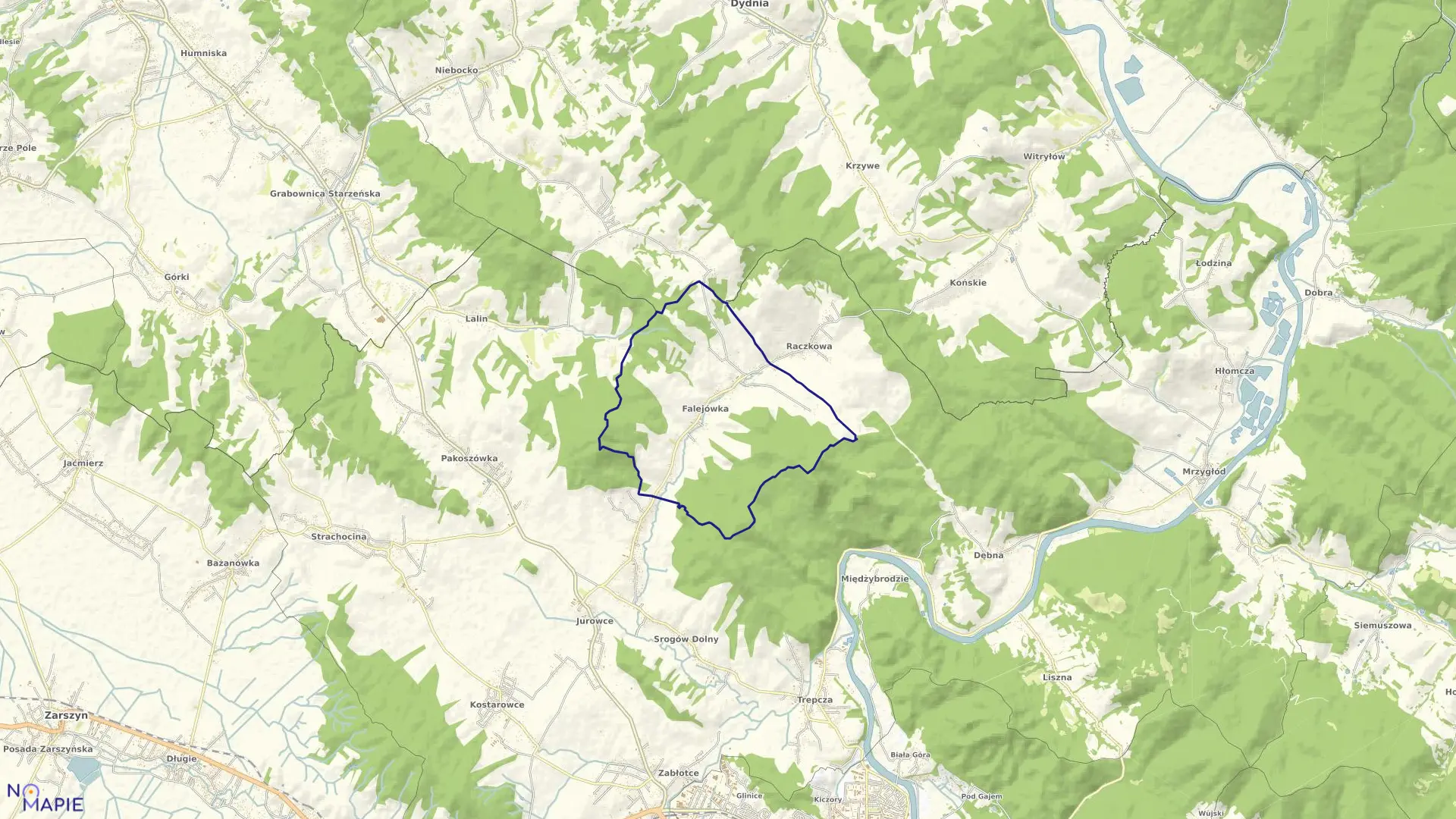 Mapa obrębu Falejówka w gminie Sanok