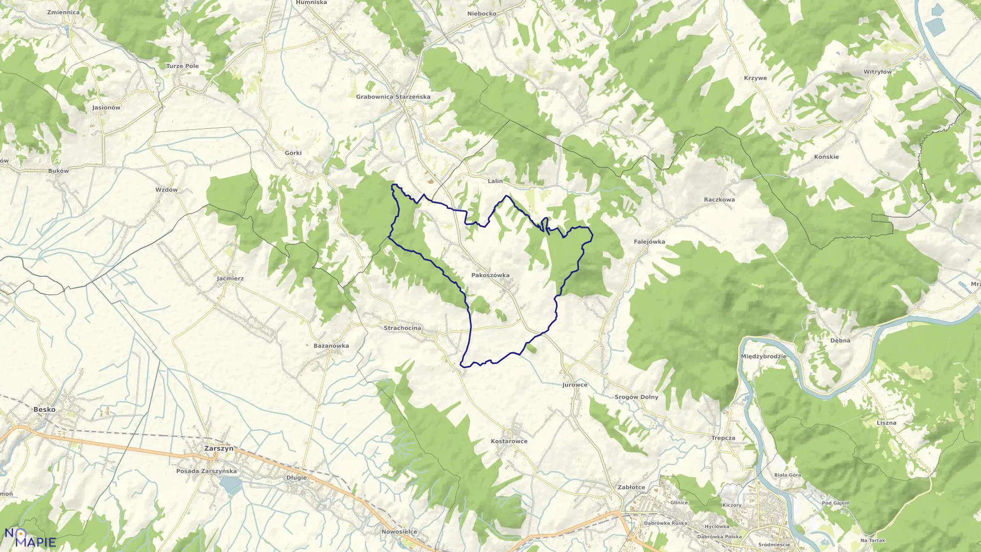 Mapa obrębu Pakoszówka w gminie Sanok