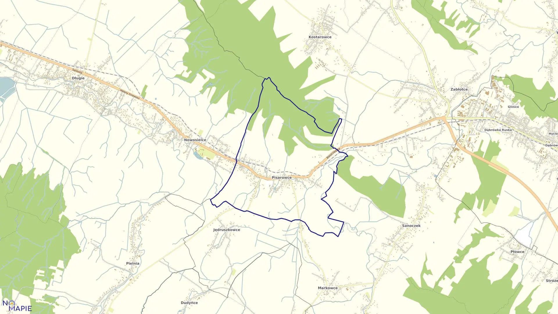 Mapa obrębu Pisarowce w gminie Sanok