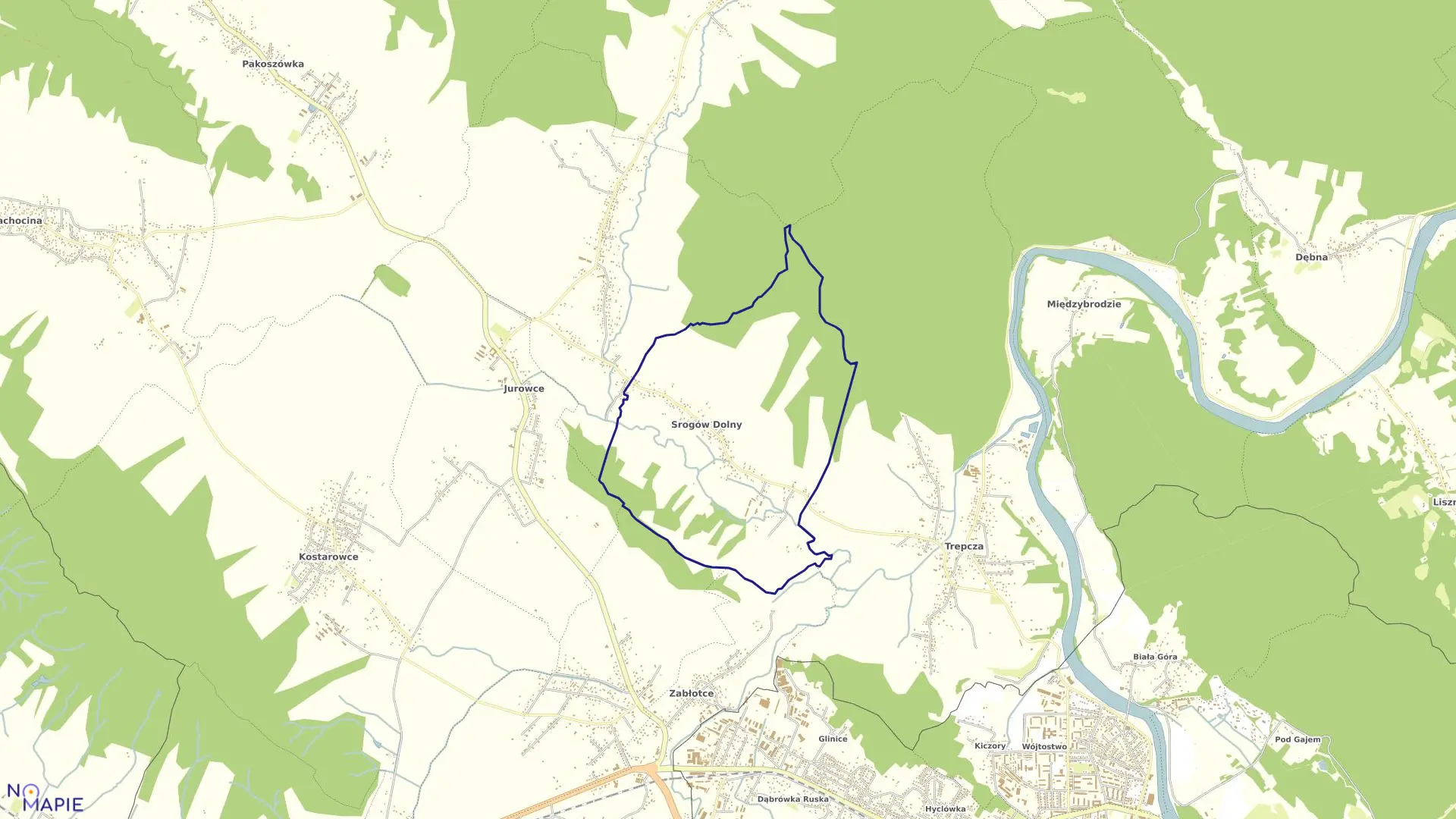 Mapa obrębu Srogów Dolny w gminie Sanok