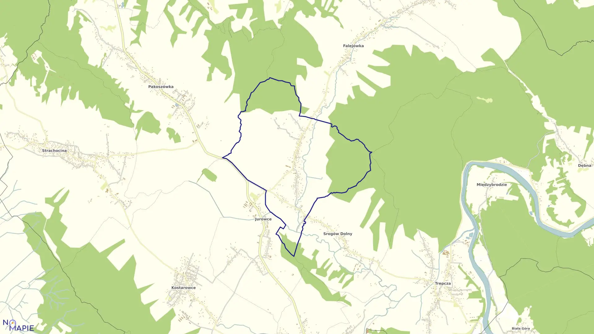 Mapa obrębu Srogów Górny w gminie Sanok