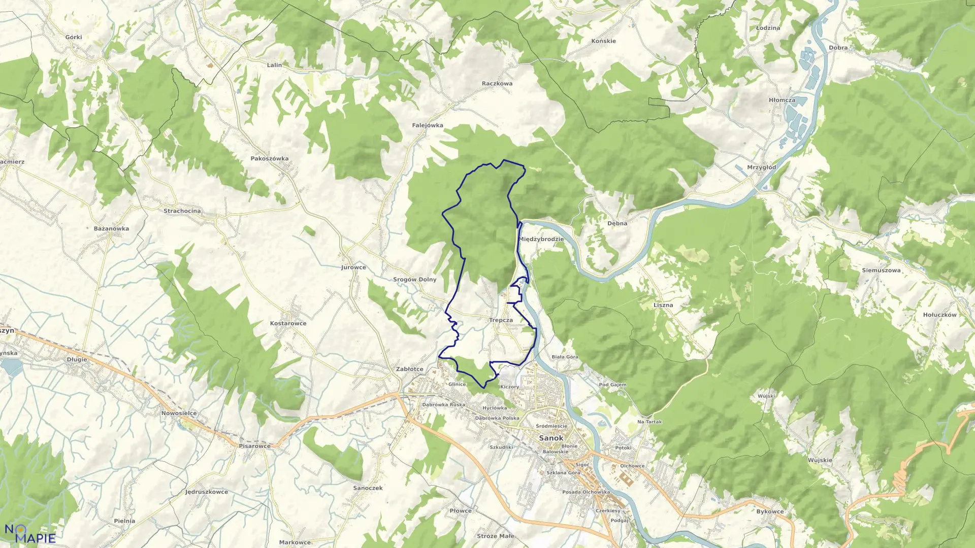 Mapa obrębu Trepcza w gminie Sanok